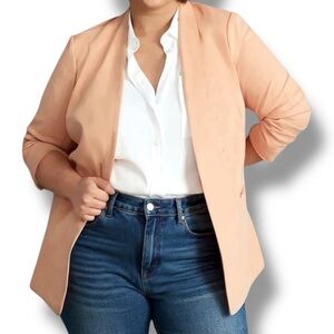 LANE BRYANT Ponte Bryant Collarless Blazer - Tan Women’s 16